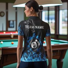 Load image into Gallery viewer, Personalized Blue Flaming Dragon 8 Ball Billiard Shirts For Women Custom Team League Billiard Jerseys TDM3471