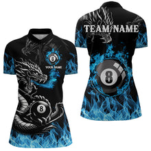 Load image into Gallery viewer, Personalized Blue Flaming Dragon 8 Ball Billiard Shirts For Women Custom Team League Billiard Jerseys TDM3471