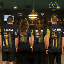 Load image into Gallery viewer, Yellow Black Grunge US Flag 8 Ball &amp; 9 Ball Pool Women's Billiard Shirt Custom Billiard Team Jersey TDM5777