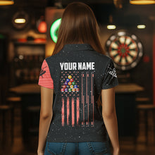 Load image into Gallery viewer, Customized Grunge American Flag 8 Ball Pool Women Billiard Polo Shirts, Pool Player Shirts |Red TDM1114