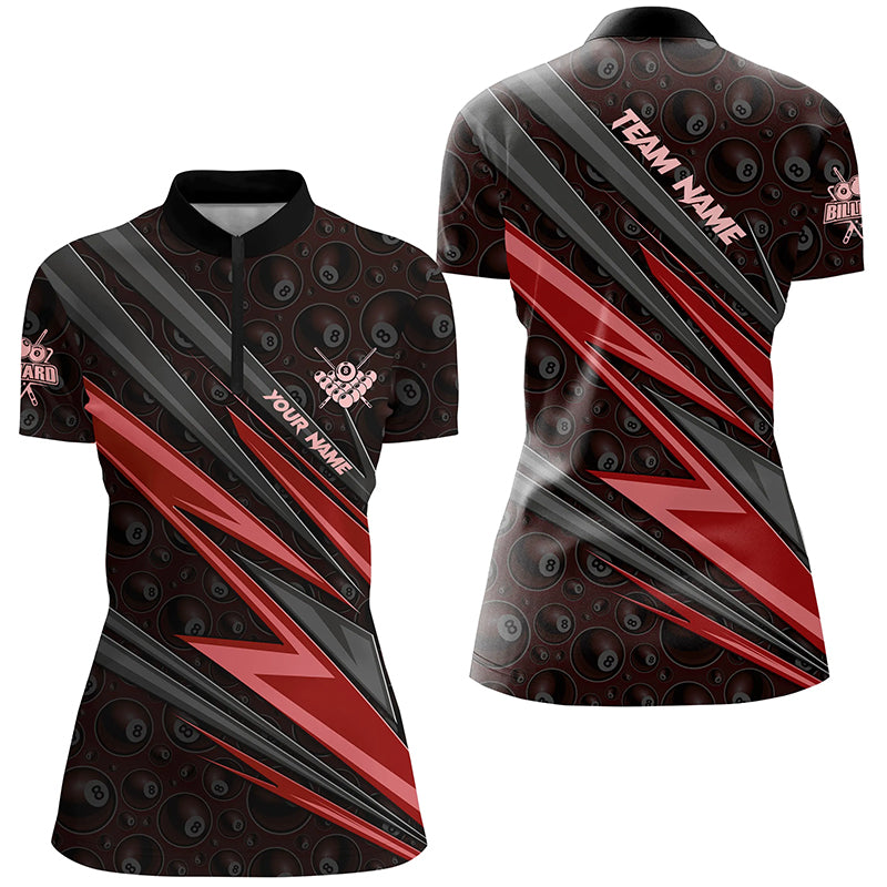 Personalized Name Red Billiard Jerseys For Women Best Custom Pool Team Quarter-Zip Shirts TDM1289