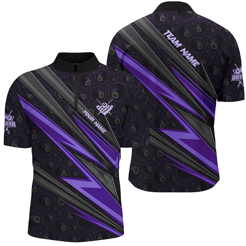 Personalized Name Purple Billiard Jerseys For Men Best Custom Pool Team Quarter-Zip Shirts TDM1291