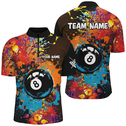 Personalized Grunge Colorful Paint 8 Ball Billiard Shirts For Men, Unique 8 Ball Pool Team Shirts TDM1656