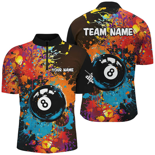 Personalized Grunge Colorful Paint 8 Ball Billiard Shirts For Men, Unique 8 Ball Pool Team Shirts TDM1656