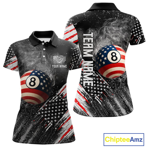 Personalized Grunge American Flag Women's Billiard Shirts Custom 8 Ball Pool Smoke Team Jerseys TDM4054
