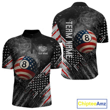 Load image into Gallery viewer, Personalized Grunge American Flag Men&#39;s Billiard Shirts Custom 8 Ball Pool Smoke Team Jerseys TDM4054