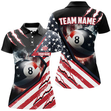 Load image into Gallery viewer, Personalized 8 Ball Pool US Flag Smoke Billiard Shirts For Women, Patriotic Billiard Jerseys Attire TDM1869