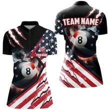 Load image into Gallery viewer, Personalized 8 Ball Pool US Flag Smoke Billiard Shirts For Women, Patriotic Billiard Jerseys Attire TDM1869