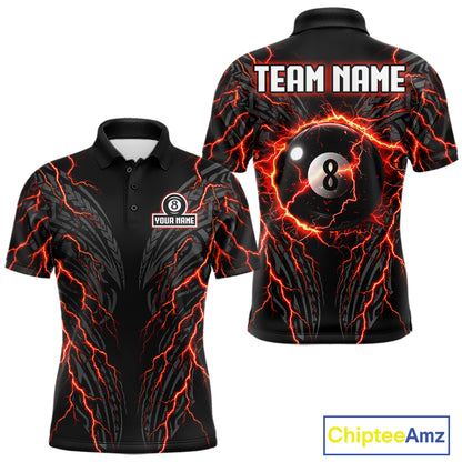 Thunder Lightning Tribal 8 Ball men's billiard polo shirt custom pool jersey, personalized billiards team apparel, tournament uniform
