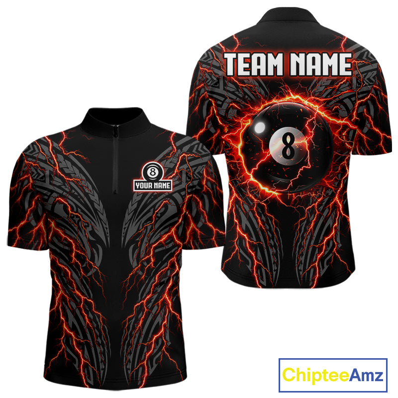 Thunder Lightning Tribal 8 Ball men's quarter zip billiard shirt custom cue sports team jersey, league apparel