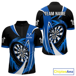 Personalized Blue And Black Darts Shirt For Men Custom Darts League Team Polo & 1/4 Zip Jerseys TDM4405