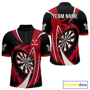 Personalized Red And Black Darts Shirt For Men Custom Darts League Team Polo & 1/4 Zip Jerseys TDM4406