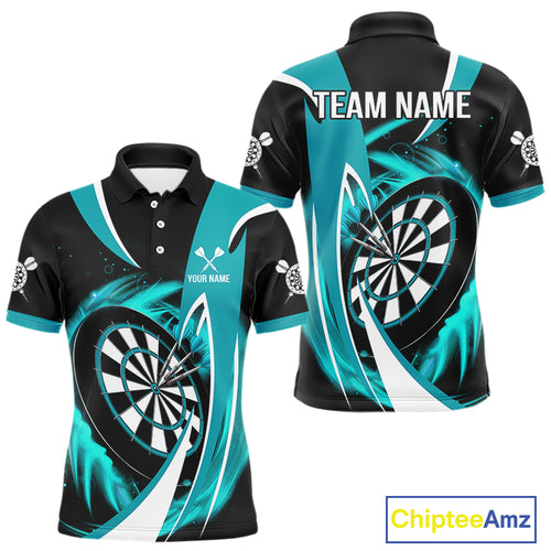 Personalized Turquoise & Black Darts Shirt For Men Custom Darts League Team Polo & 1/4 Zip Jerseys TDM4407
