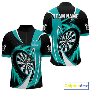 Personalized Turquoise & Black Darts Shirt For Men Custom Darts League Team Polo & 1/4 Zip Jerseys TDM4407