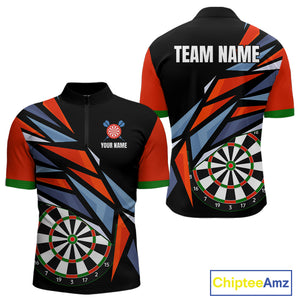 Personalized Red, Blue & Black Darts Shirt For Men Custom Darts League Team Jersey Polo & 1/4 Zip TDM4409