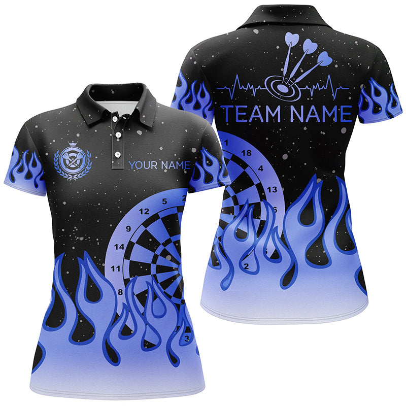 Blue Dartboard Fire Flame Women Darts Polo & Quarter-Zip Shirt Custom Team Jersey Darts Gifts TDM2299