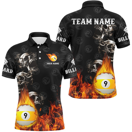 Personalized 9 Ball Pool Skull On Fire Billiard Shirts For Men, Funny 3D Printed Billiard Jerseys TDM2307