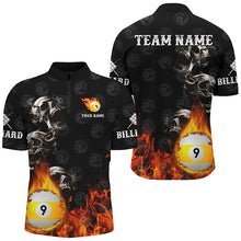 Load image into Gallery viewer, Personalized 9 Ball Pool Skull On Fire Billiard Shirts For Men, Funny 3D Printed Billiard Jerseys TDM2307