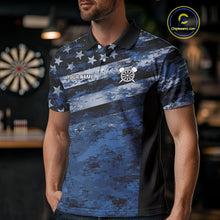 Load image into Gallery viewer, Blue Camo US Flag Dart Shirts With Pocket Option For Men Custom Darts Jersey TDM5275