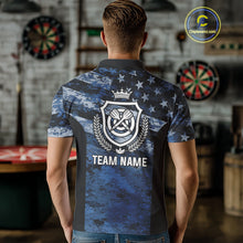 Load image into Gallery viewer, Blue Camo US Flag Dart Shirts With Pocket Option For Men Custom Darts Jersey TDM5275