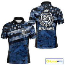 Load image into Gallery viewer, Blue Camo US Flag Dart Shirts With Pocket Option For Men Custom Darts Jersey TDM5275