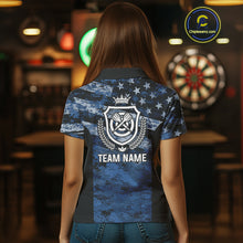 Load image into Gallery viewer, Blue Camo US Flag Dart Shirts With Pocket Option For Women Custom Darts Jersey TDM5275