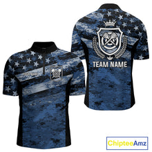Load image into Gallery viewer, Blue Camo US Flag Dart Shirts With Pocket Option For Men Custom Darts Jersey TDM5275