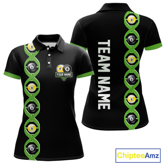 DNA Billiard 8 Ball & 9 Ball Shirts For Women Custom Funny Pool Jerseys Team Polo & 1/4 Zip |Green TDM5520