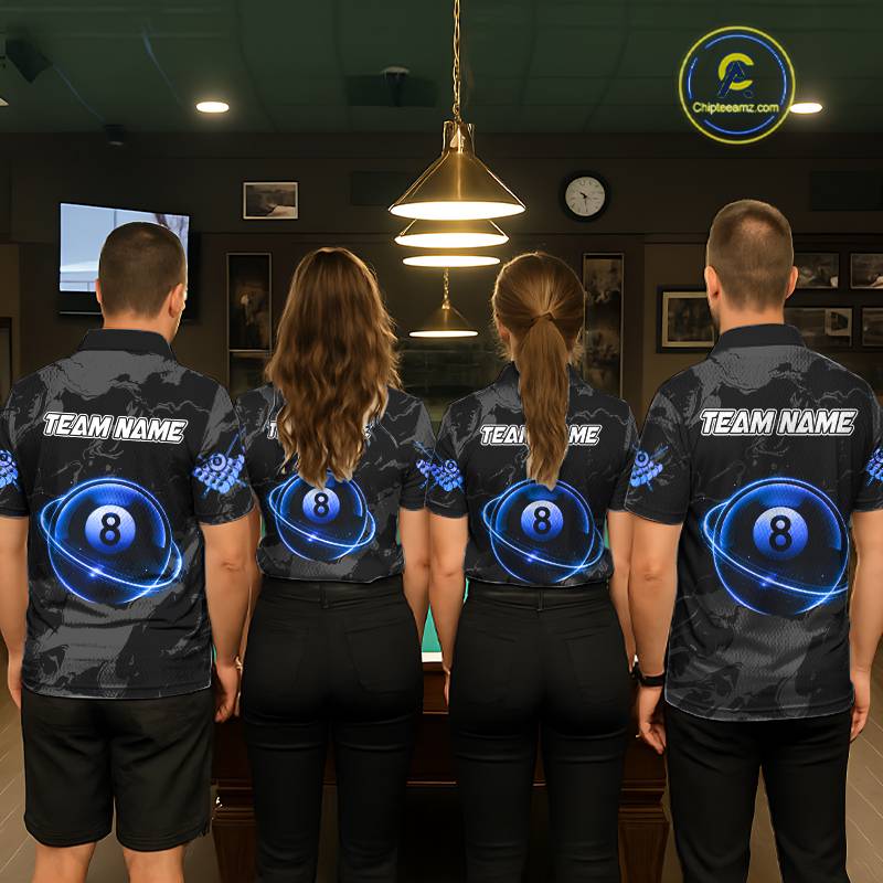 Custom Black And Blue 8 Ball Pool Eagle Paint Billiard Shirts For Women Team League Billiard Jerseys TDM5522