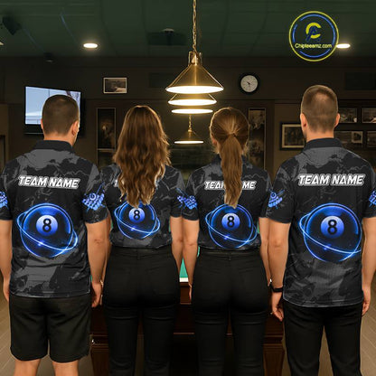 Custom Black And Blue 8 Ball Pool Eagle Paint Billiard Shirts For Women Team League Billiard Jerseys TDM5522