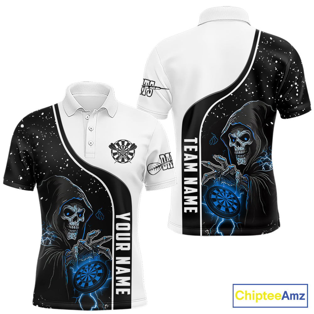 Blue Grim Reaper Darts Men Polo & Quarter-Zip Custom Darts Shirts For Team Darts Jerseys TDM5524