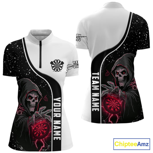 Red Grim Reaper Darts Women Polo & Quarter-Zip Custom Darts Shirts For Team Darts Jerseys TDM5525