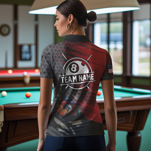 Red And Black Billiard Polo & Quarter-Zip Shirts For Women Custom Billiard Team Shirts Pool Jerseys TDM3473