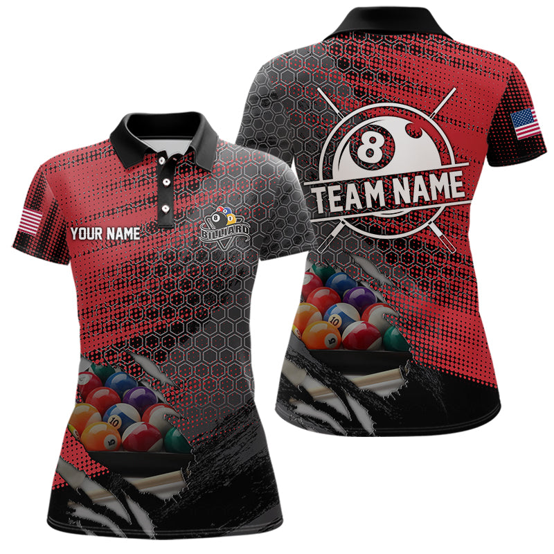 Red And Black Billiard Polo & Quarter-Zip Shirts For Women Custom Billiard Team Shirts Pool Jerseys TDM3473