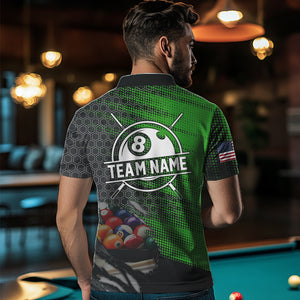 Green And Black Billiard Polo & Quarter-Zip Shirts For Men Custom Billiard Team Shirts Pool Jerseys TDM3474