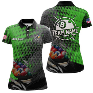 Green And Black Billiard Polo & Quarter-Zip Shirts For Women Custom Billiard Team Shirts Pool Jerseys TDM3474