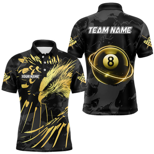 Custom Black And Gold 8 Ball Pool Eagle Paint Billiard Shirts For Men Team League Billiard Jerseys TDM3477