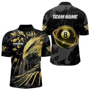 Custom Black And Gold 8 Ball Pool Eagle Paint Billiard Shirts For Men Team League Billiard Jerseys TDM3477