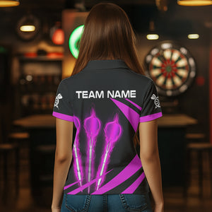 Black And Purple Fire Flame Darts Polo & Quarter Zip Custom Dart Shirt For Women Darts League Jerseys TDM3480