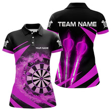 Load image into Gallery viewer, Black And Purple Fire Flame Darts Polo &amp; Quarter Zip Custom Dart Shirt For Women Darts League Jerseys TDM3480