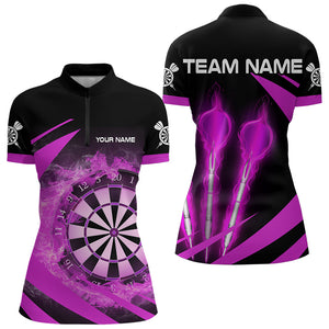 Black And Purple Fire Flame Darts Polo & Quarter Zip Custom Dart Shirt For Women Darts League Jerseys TDM3480