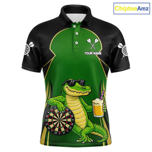 Funny Alligator And Beer Darts Shirt For Men Custom Darts Jersey Polo & 1/4 Zip, Darts Gifts TDM6144
