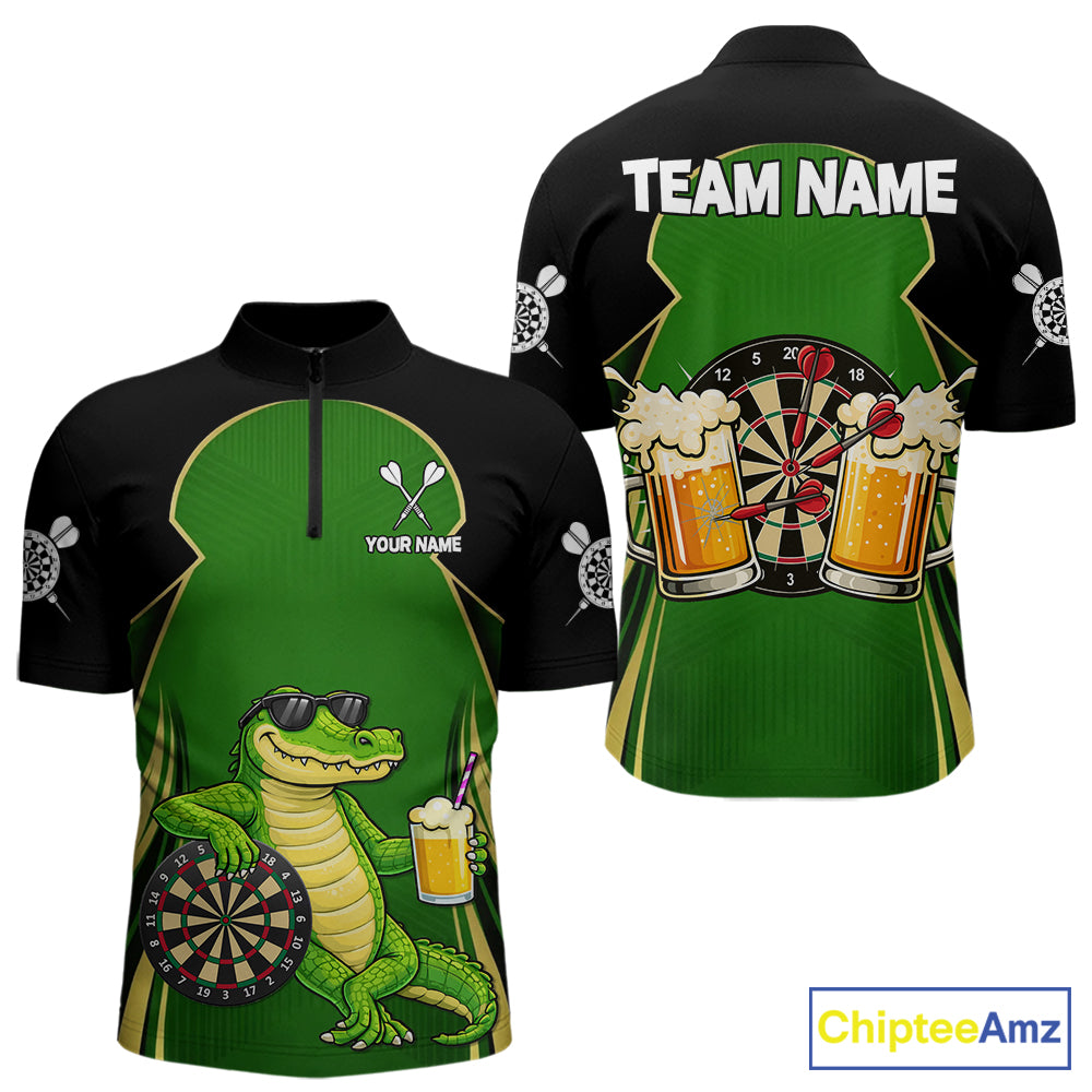 Funny Alligator And Beer Darts Shirt For Men Custom Darts Jersey Polo & 1/4 Zip, Darts Gifts TDM6144