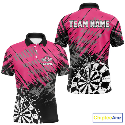 Pink Black Grunge Dart Shirts For Men Custom Dart Jersey With Pocket Option TDM6381