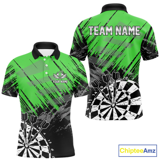 Green Black Grunge Dart Shirts For Men Custom Dart Jersey With Pocket Option TDM6382