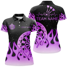Load image into Gallery viewer, Purple Dartboard Fire Flame Women Darts Polo &amp; Quarter-Zip Shirt Custom Team Jersey Darts Gifts TDM1662