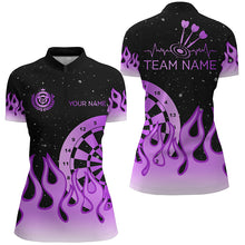 Load image into Gallery viewer, Purple Dartboard Fire Flame Women Darts Polo &amp; Quarter-Zip Shirt Custom Team Jersey Darts Gifts TDM1662