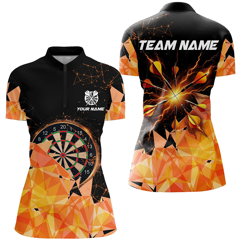 Orange Darts Arrow Thunder Lighting 3D Darts Polo & Quarter-Zip Shirts For Women Custom Darts Jerseys TDM1667