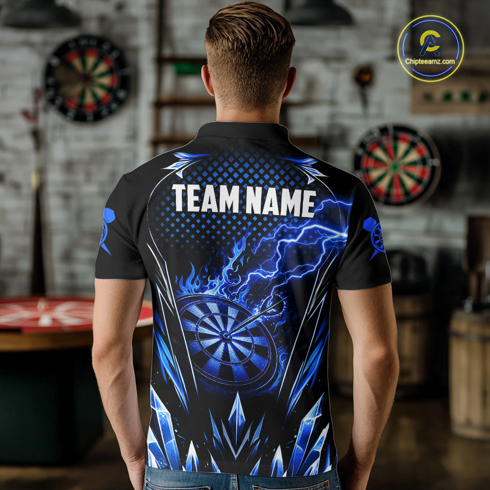 Personalized Blue Flame Lightning Icy Darts Shirt For Men, Darts Team Jersey Polo & Quarter Zip TDM6578