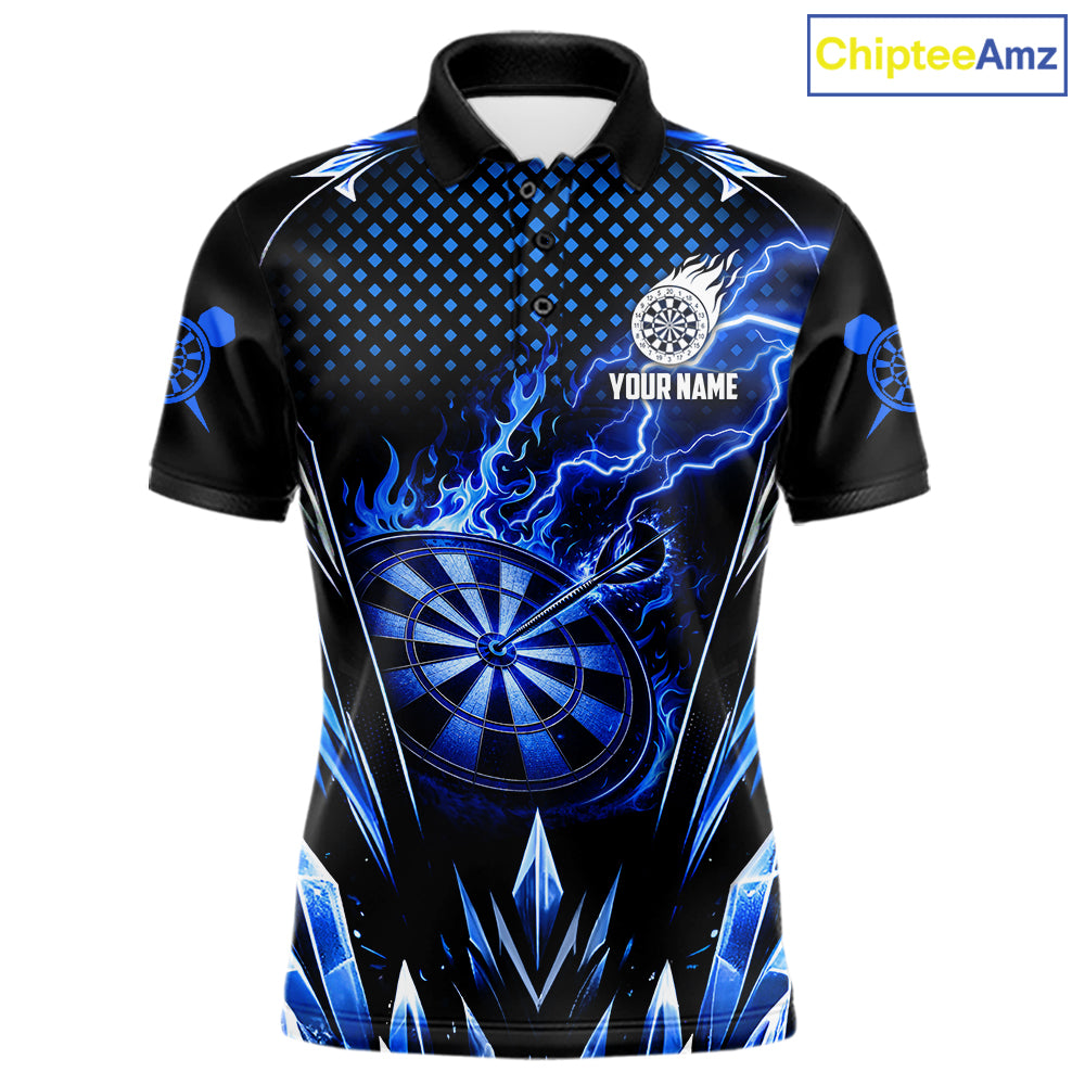 Personalized Blue Flame Lightning Icy Darts Shirt For Men, Darts Team Jersey Polo & Quarter Zip TDM6578